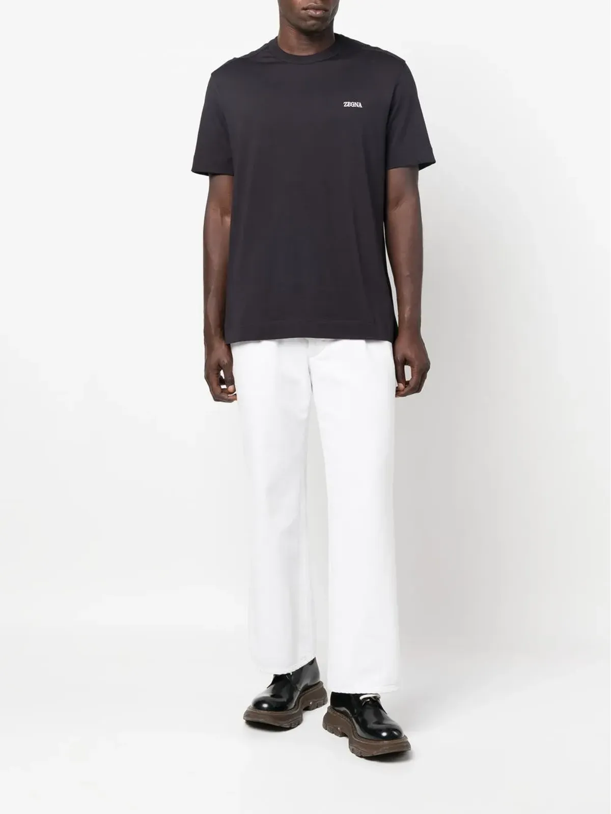 Zegna 刺繍ロゴ入り コットン Tシャツ ブラック - 画像2