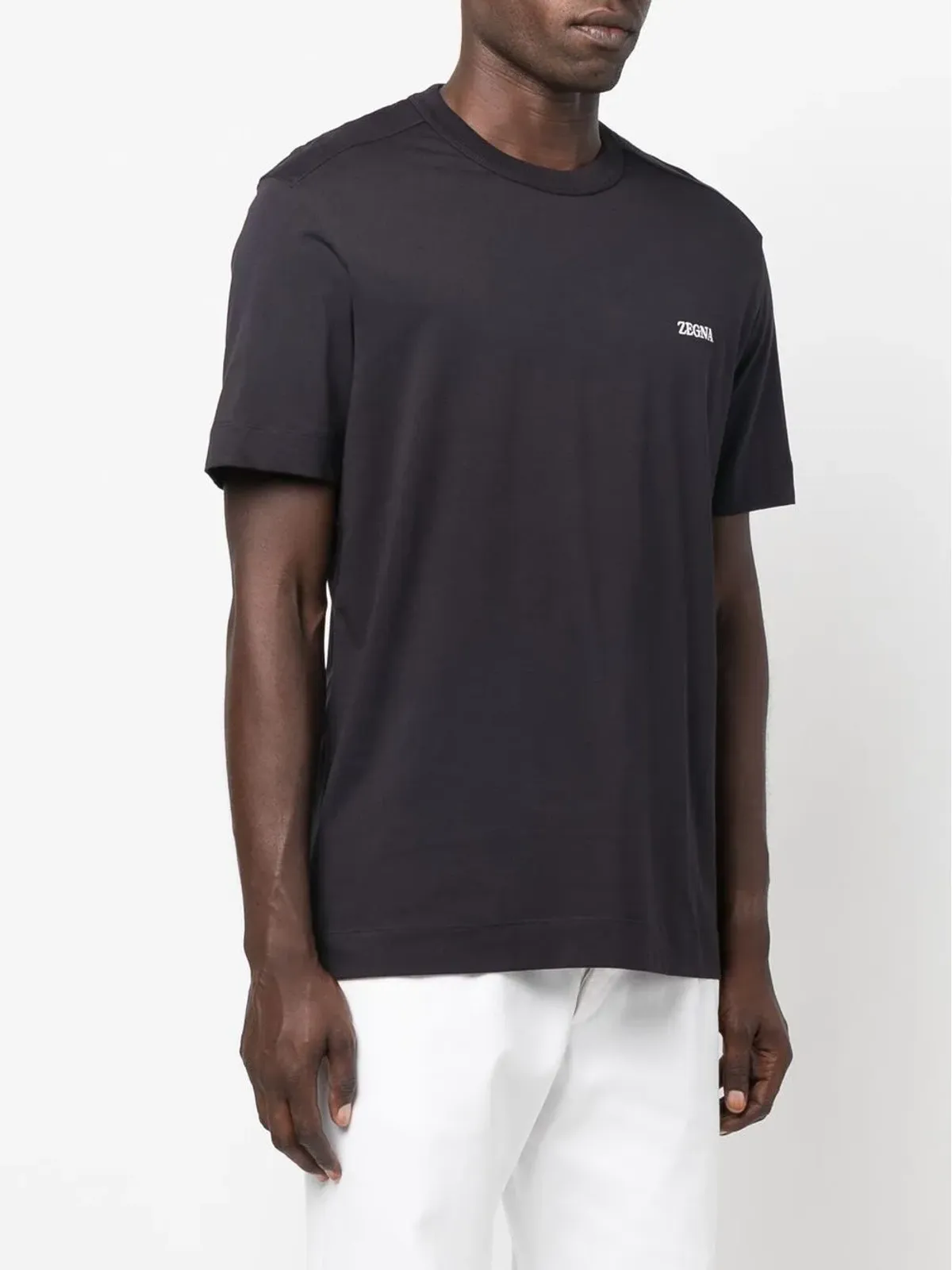 Zegna 刺繍ロゴ入り コットン Tシャツ ブラック - 画像3