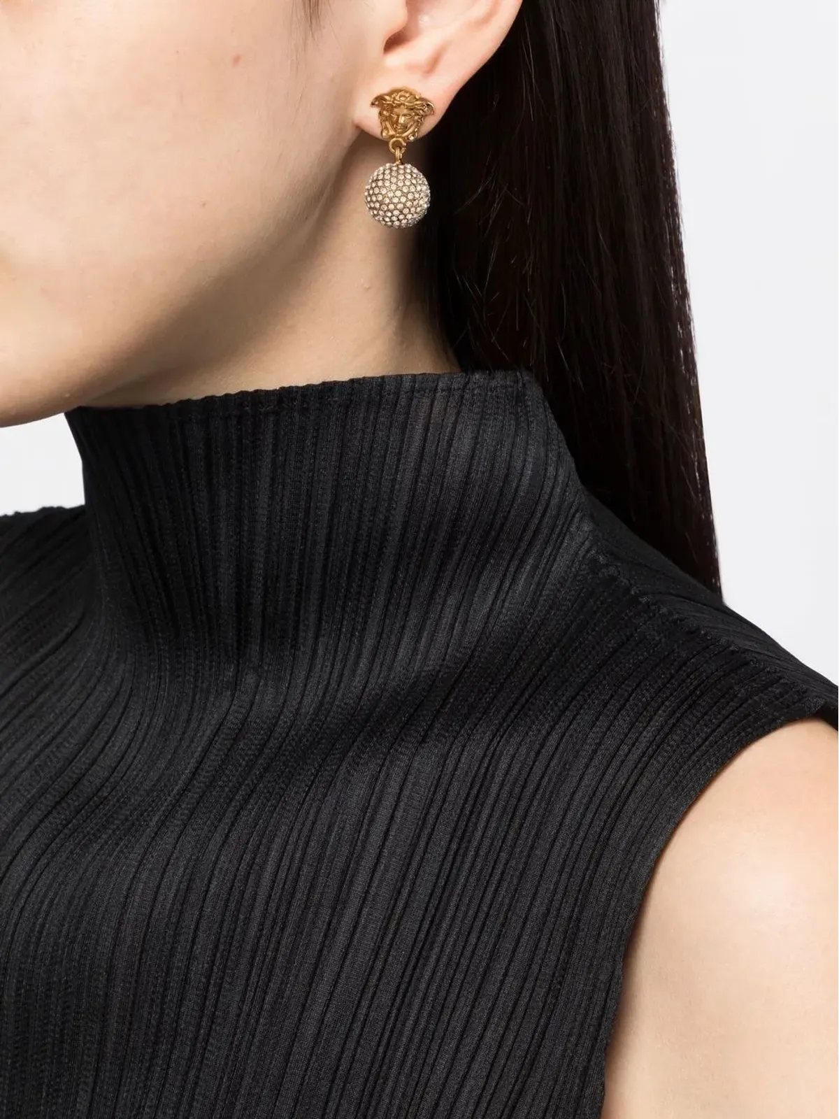 Versace ラ・メドゥーサ クリスタル装飾ドロップピアス - ゴールド - 画像2