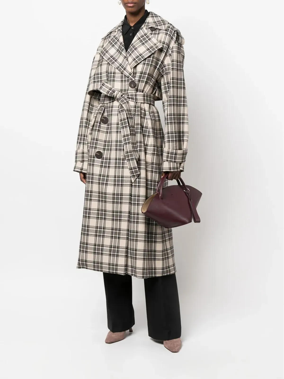 Sportmax チェック柄ベルト付きコート - 画像2