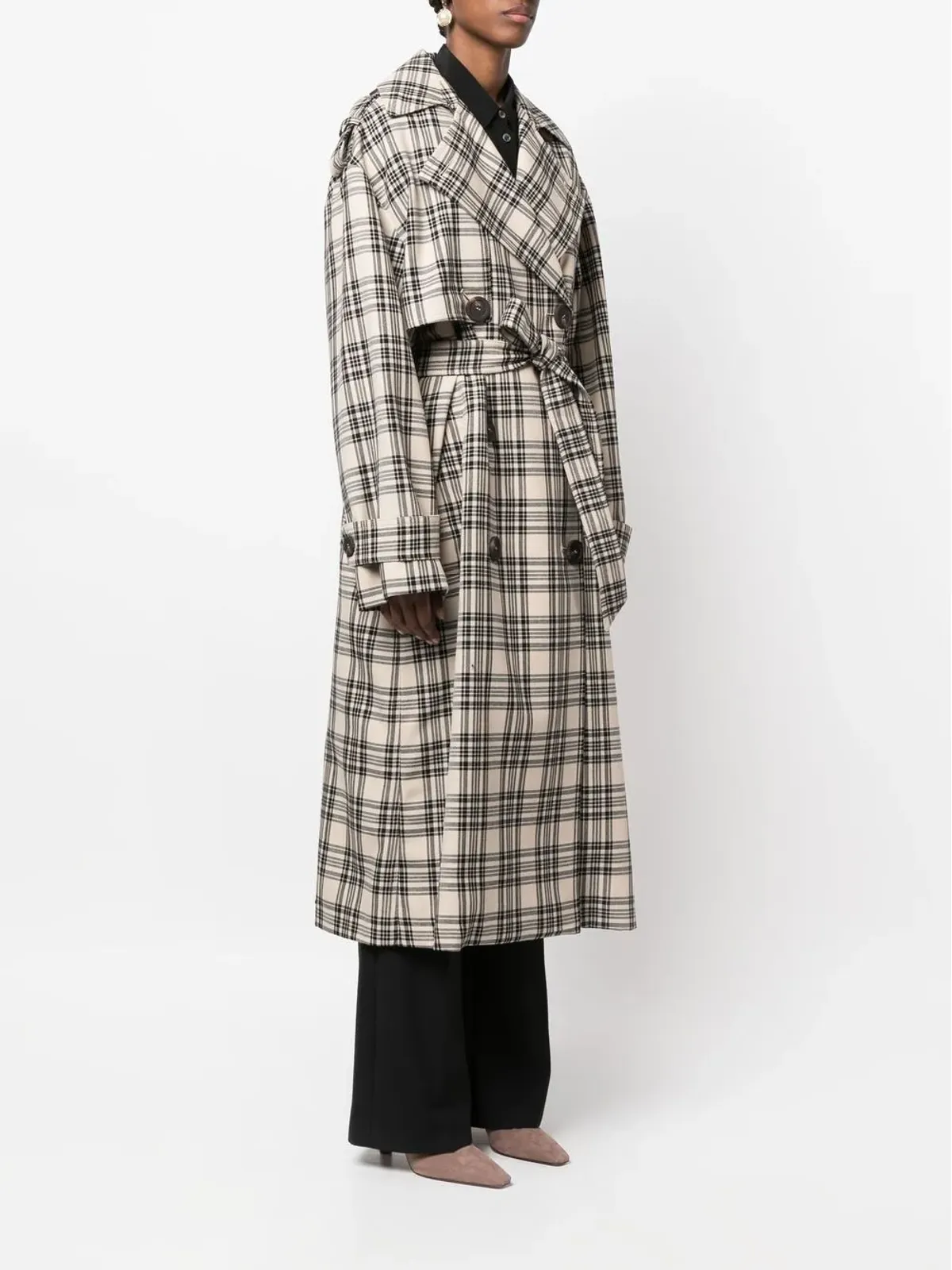Sportmax チェック柄ベルト付きコート - 画像3