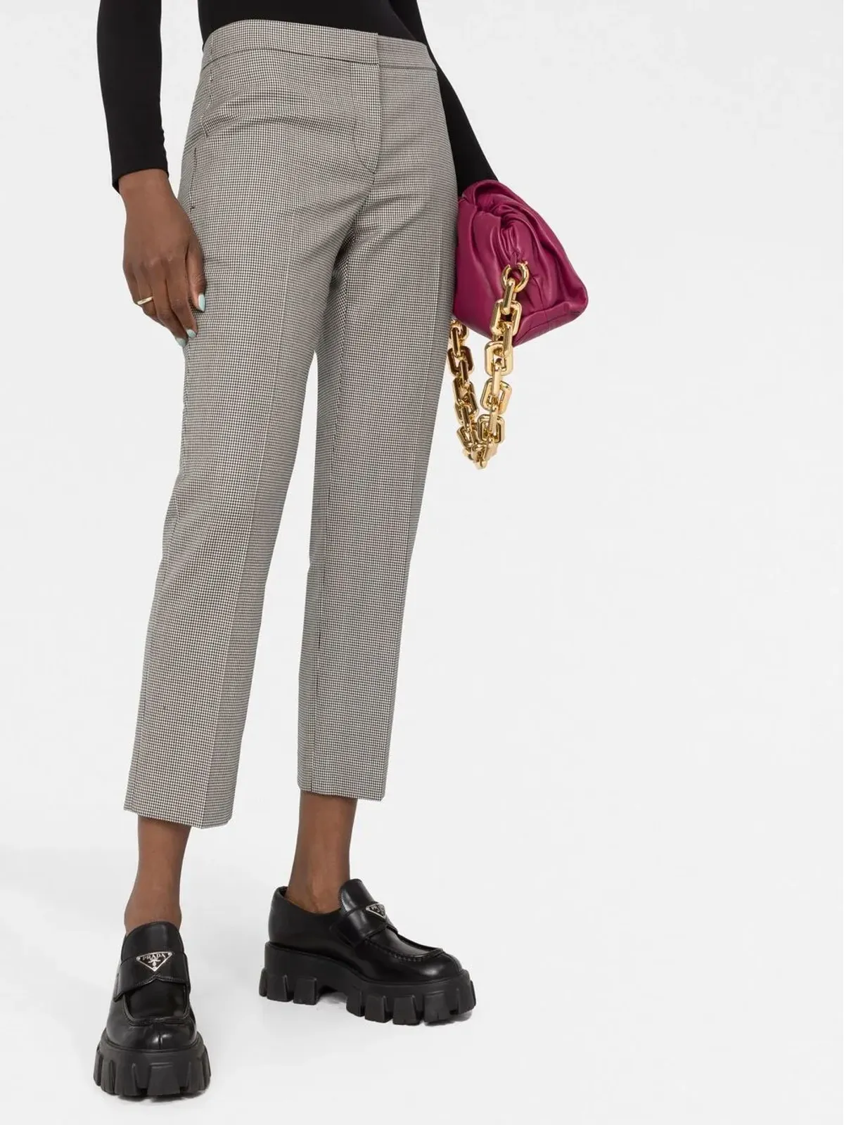 Alexander McQueen チェック柄クロップドスリムフィットパンツ ブラック - 画像3