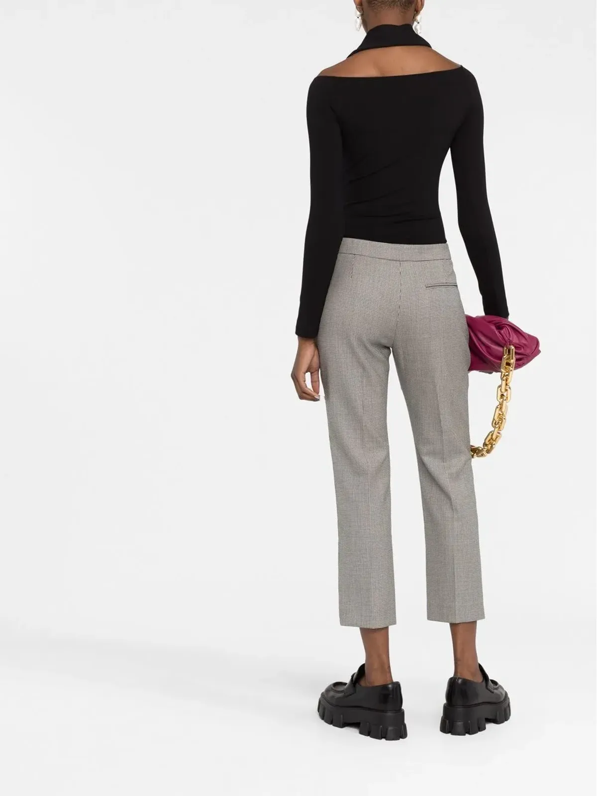 Alexander McQueen チェック柄クロップドスリムフィットパンツ ブラック - 画像4