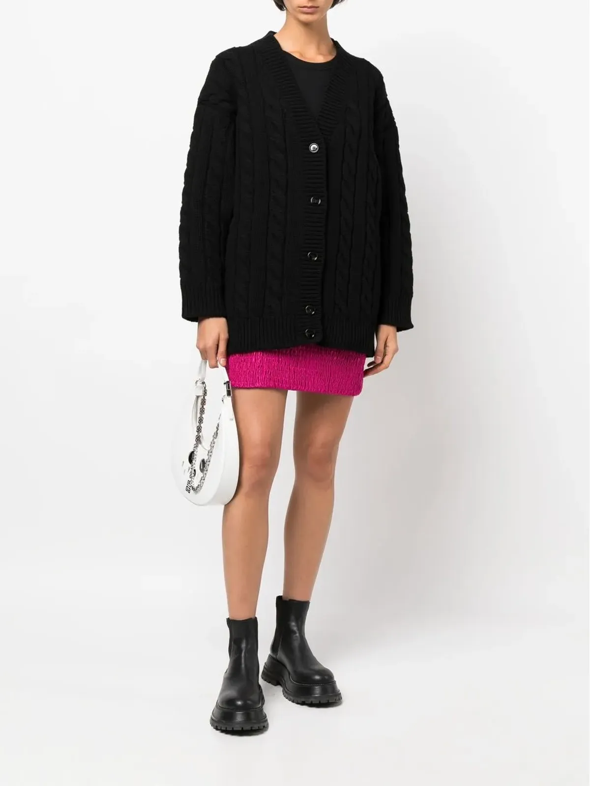 Prada Vネック ケーブルニット カーディガン - ブラック - 画像2