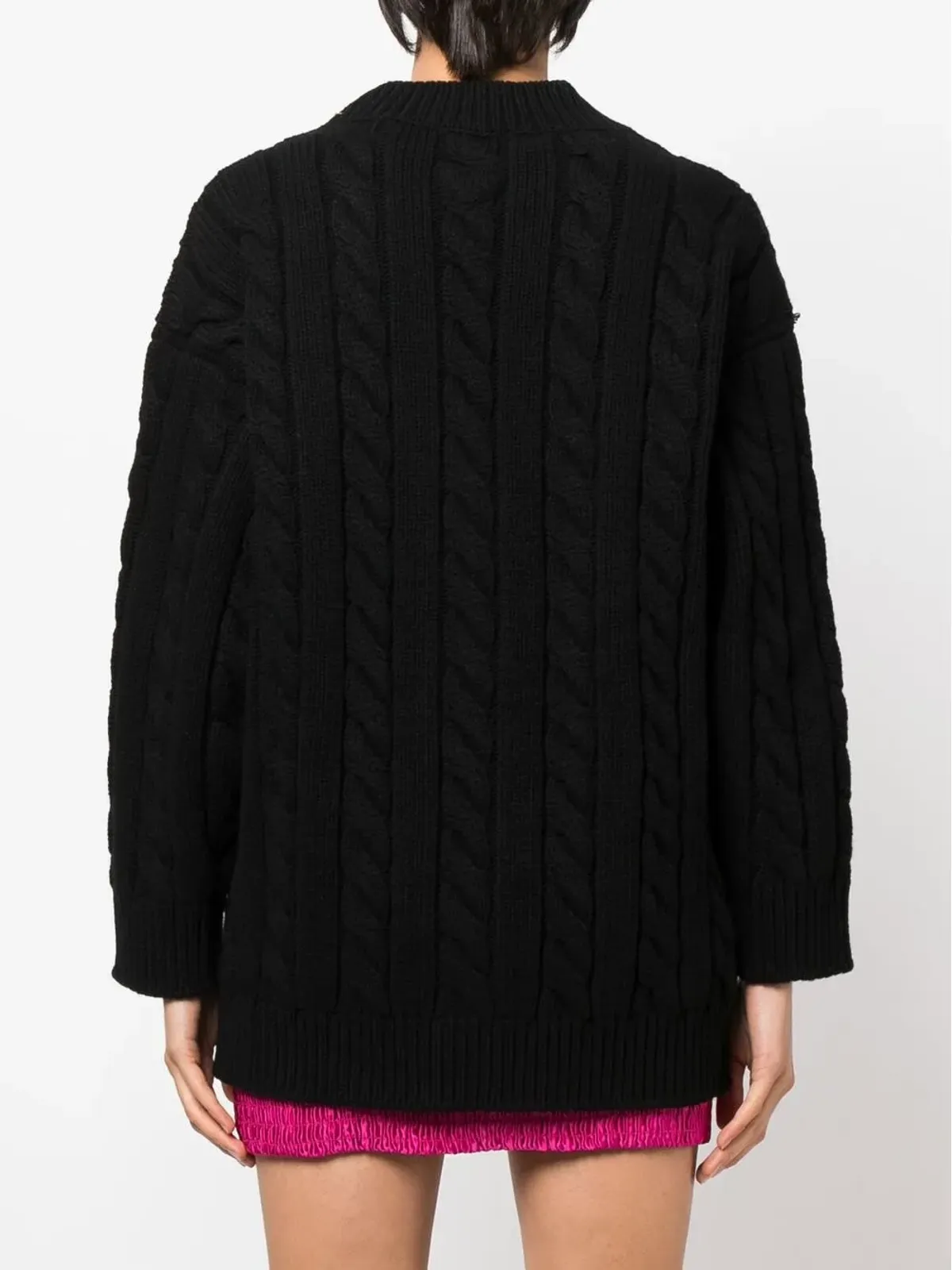 Prada Vネック ケーブルニット カーディガン - ブラック - 画像4