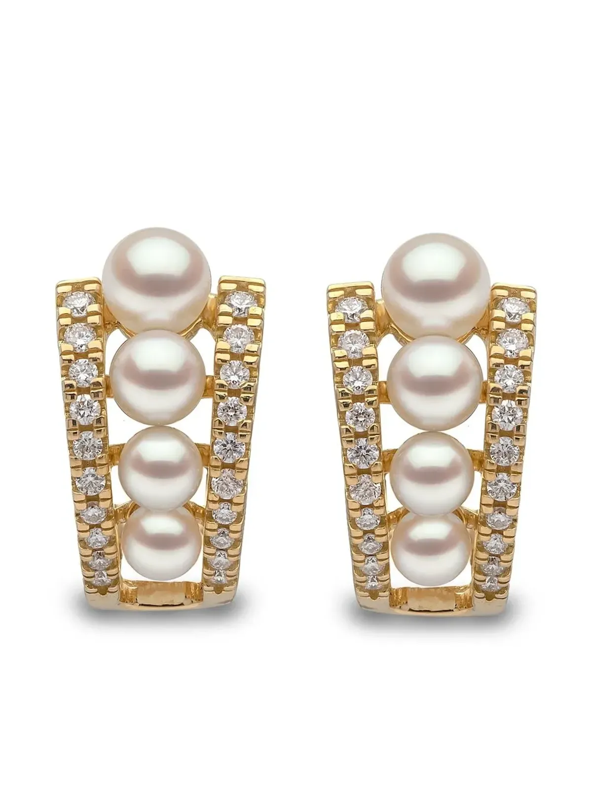 Yoko London 18kt イエローゴールド エクリプス アコヤ真珠とダイヤモンド フープピアス - 画像3