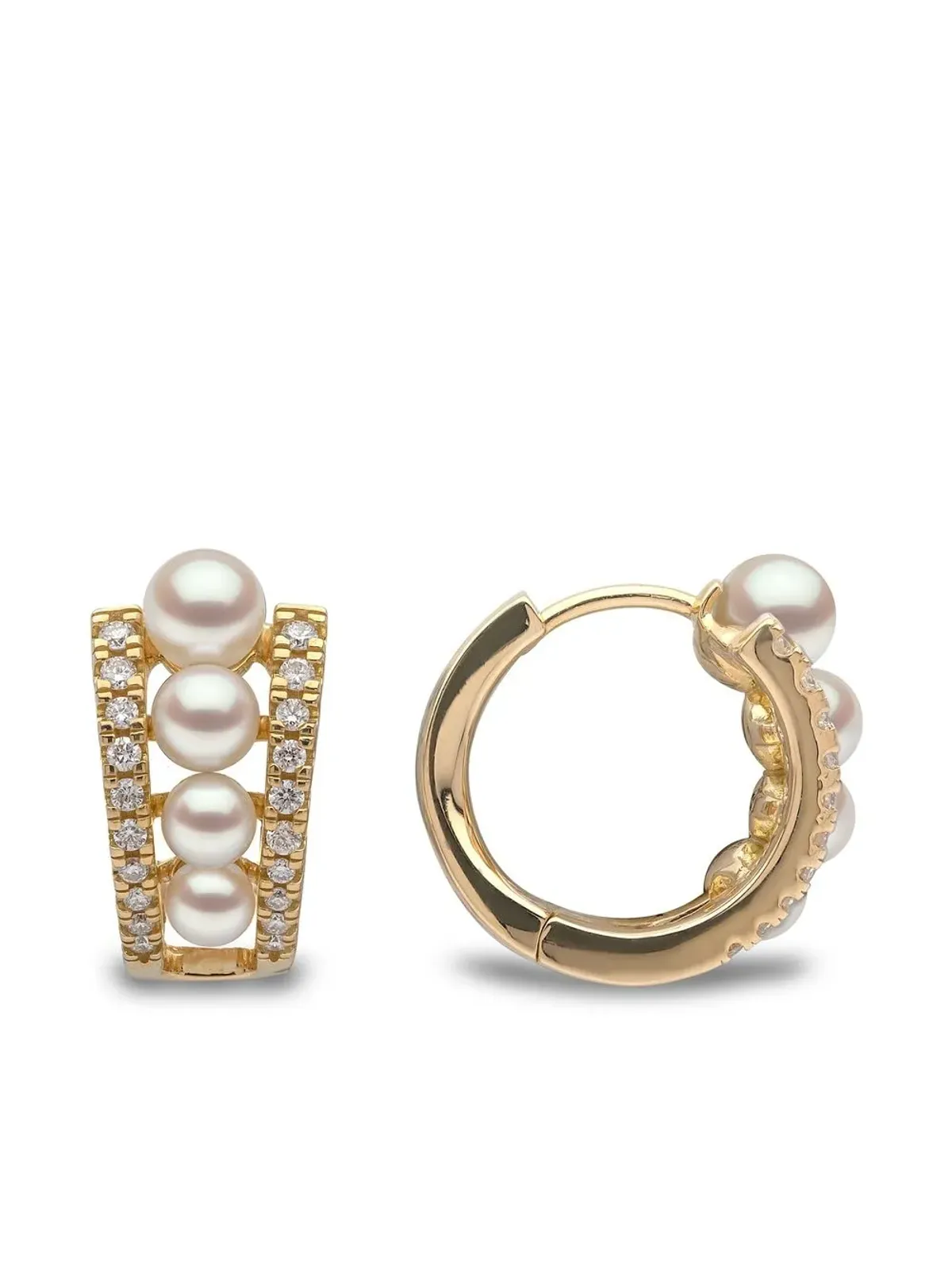 Yoko London 18kt イエローゴールド エクリプス アコヤ真珠とダイヤモンド フープピアス - 画像4