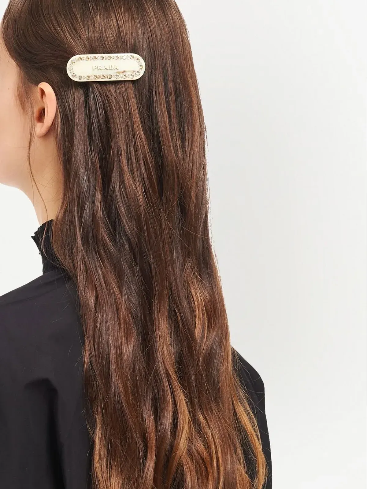 Prada クリスタル装飾ロゴ ヘアクリップ - 画像2