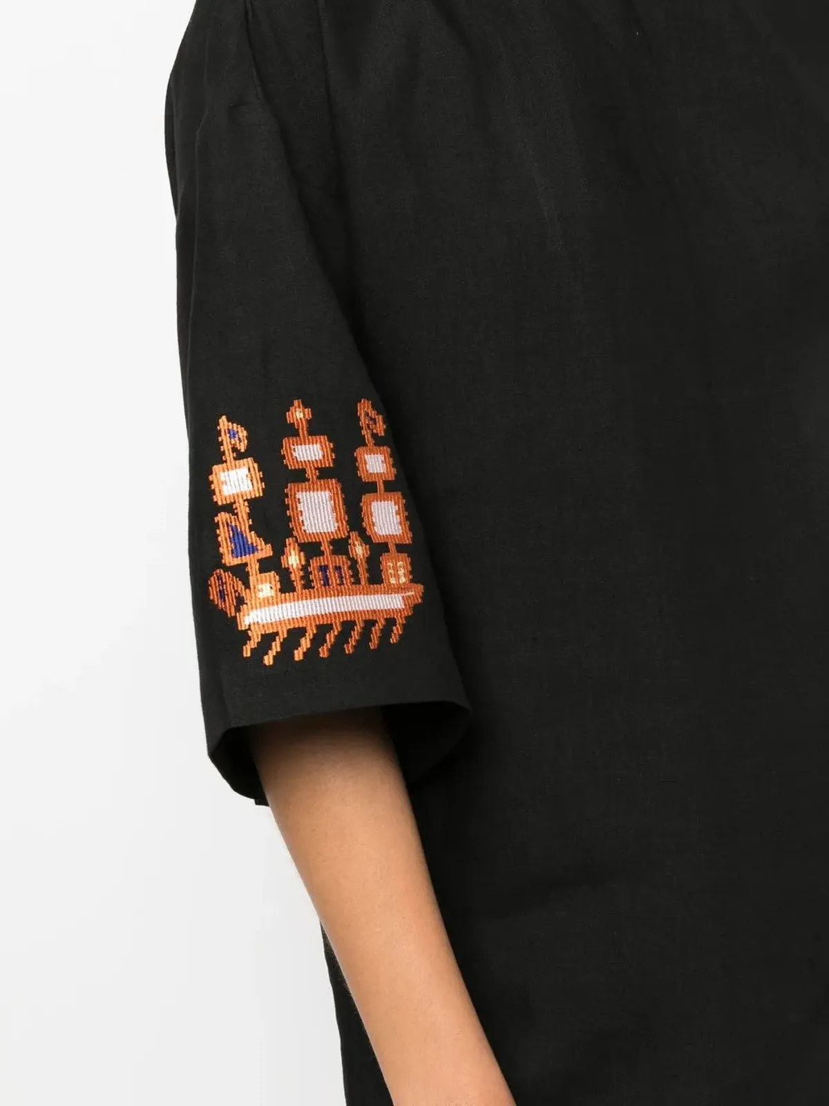Zeus+Dione Triiris 幾何学模様の刺繍リネンドレス - ブラック - 画像5