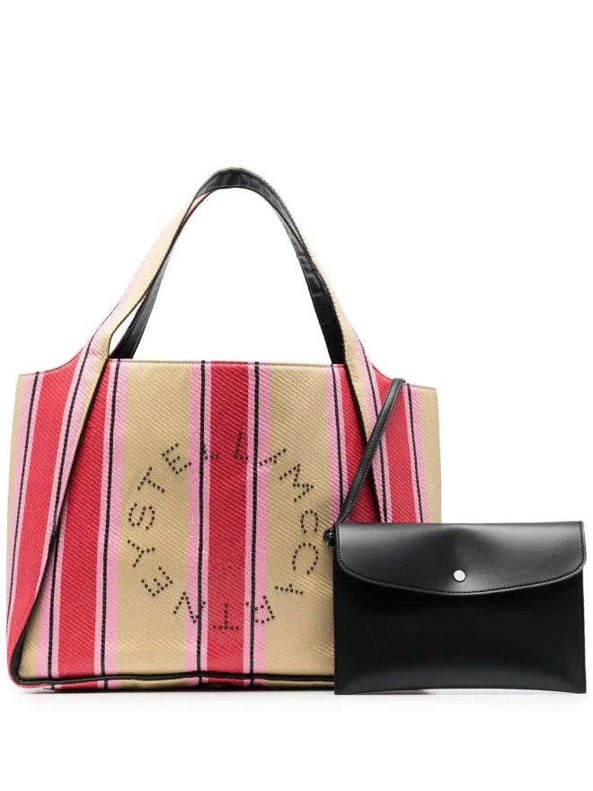 Stella McCartney Stella McCartney ストライプ柄 ロゴプリント トートバッグ - ネュートラルカラーの商品画像