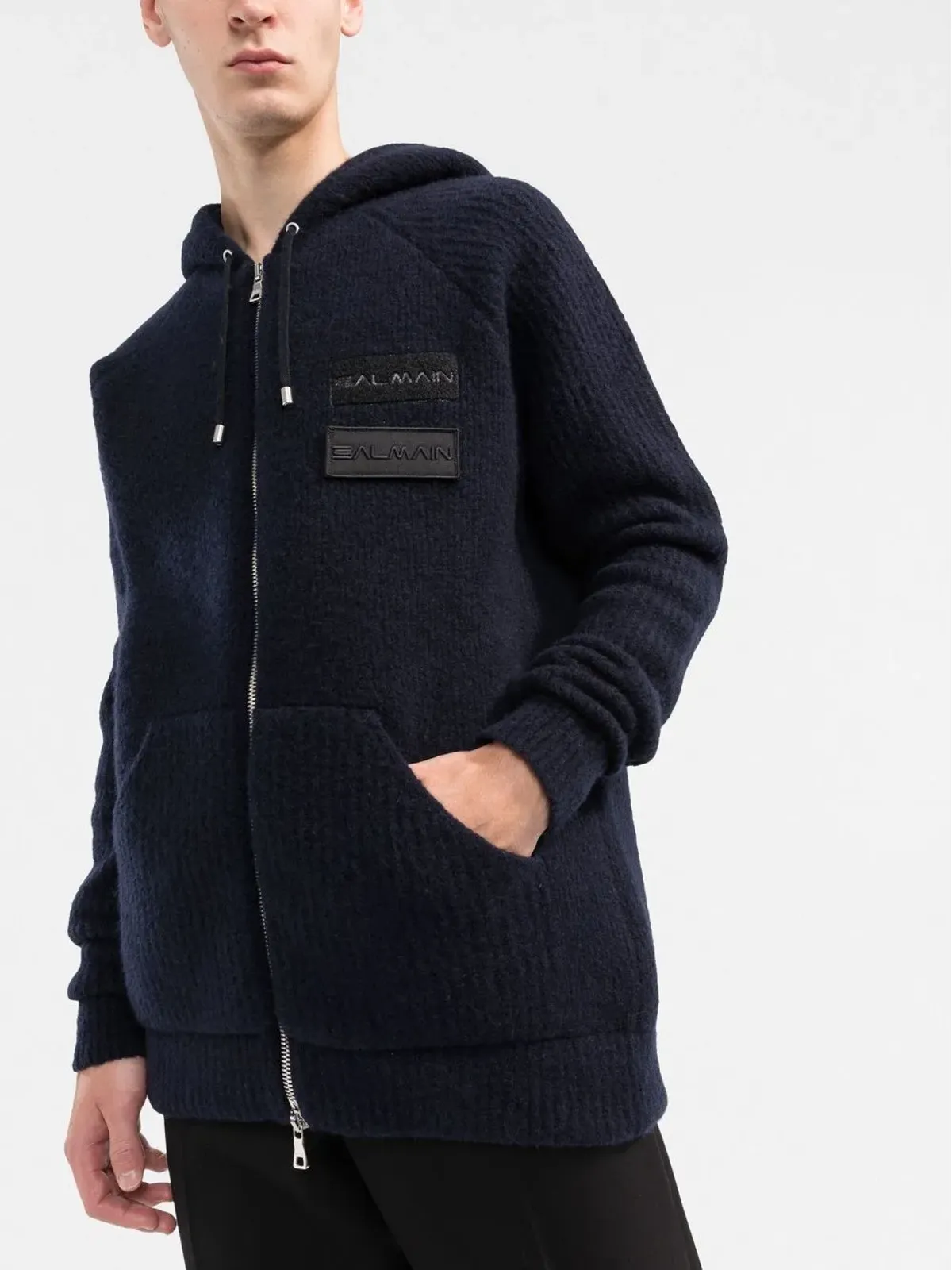 Balmain ロゴパッチ付きジップフーディー ブルー - 画像3