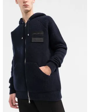 Balmain ロゴパッチ付きジップフーディー ブルー - サムネイル3