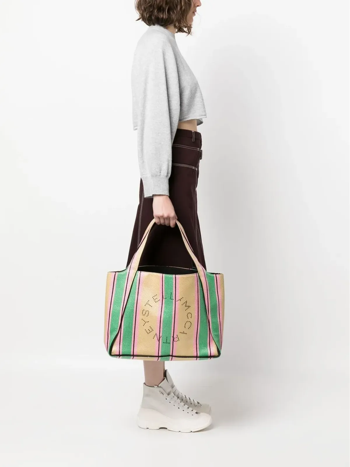 Stella McCartney ストライプ柄ラフィア トートバッグ - 画像1