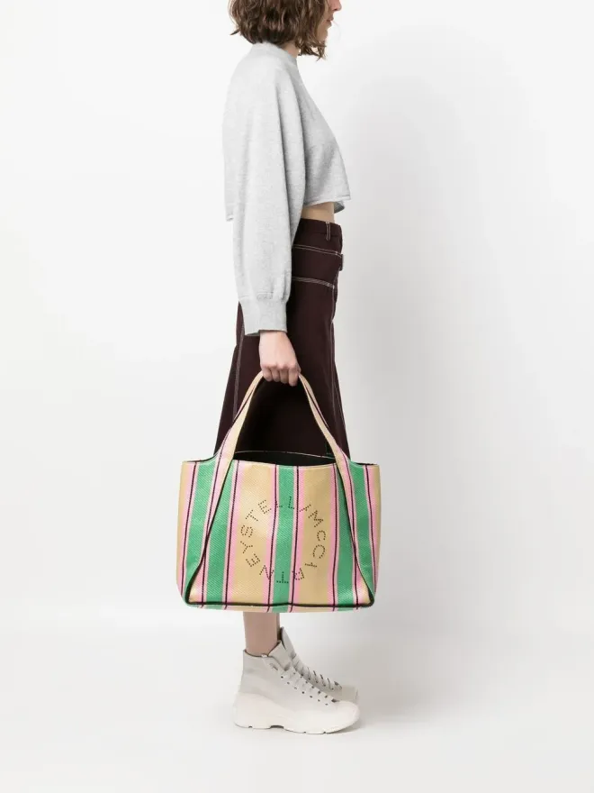 Stella McCartney Stella McCartney ストライプ柄ラフィア トートバッグの商品画像