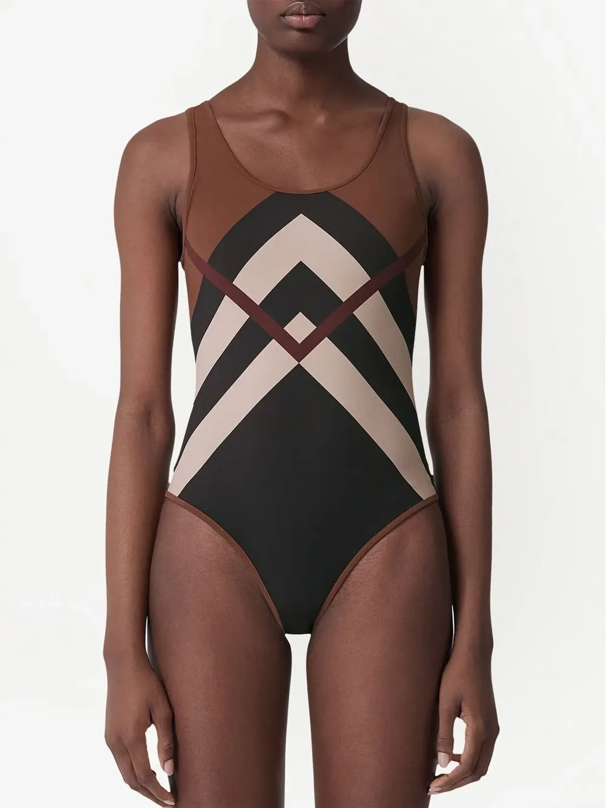 Burberry Chevron Check-print 水着 ブラウン - 画像2