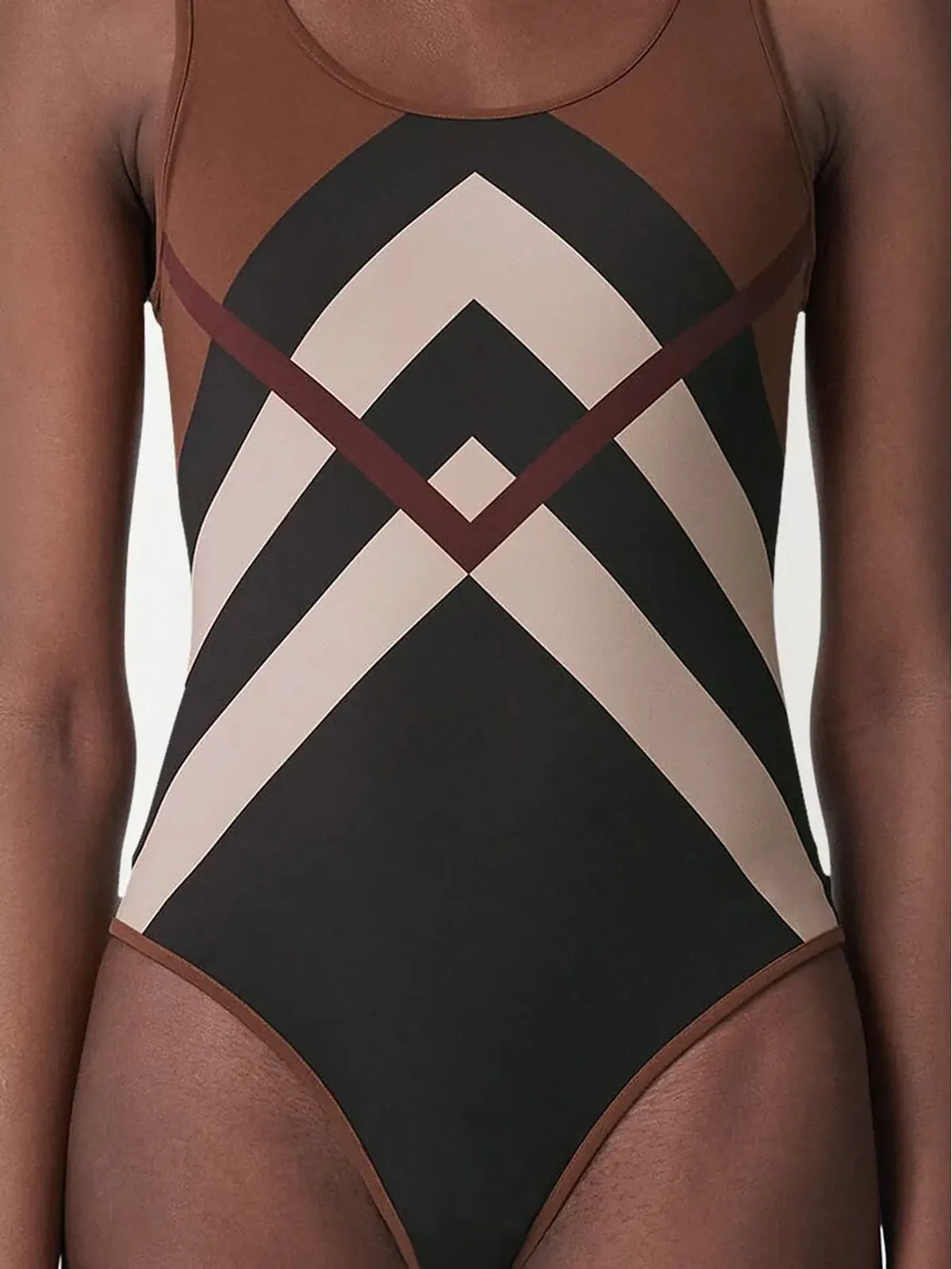 Burberry Chevron Check-print 水着 ブラウン - 画像4