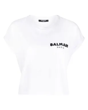 Balmain セクイントロゴ クルーネック Tシャツ - ホワイト - サムネイル1