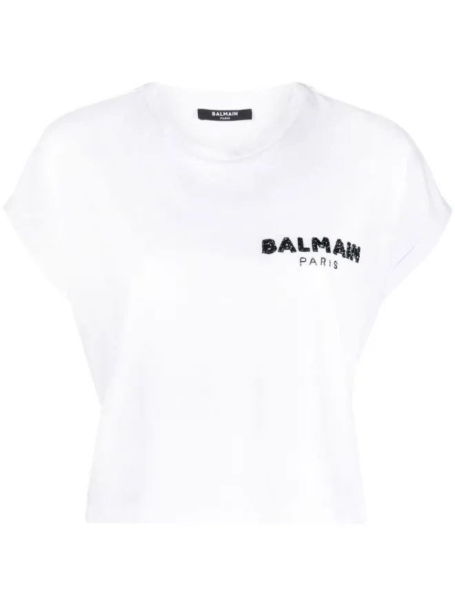 BALMAIN Balmain セクイントロゴ クルーネック Tシャツ - ホワイトの商品画像