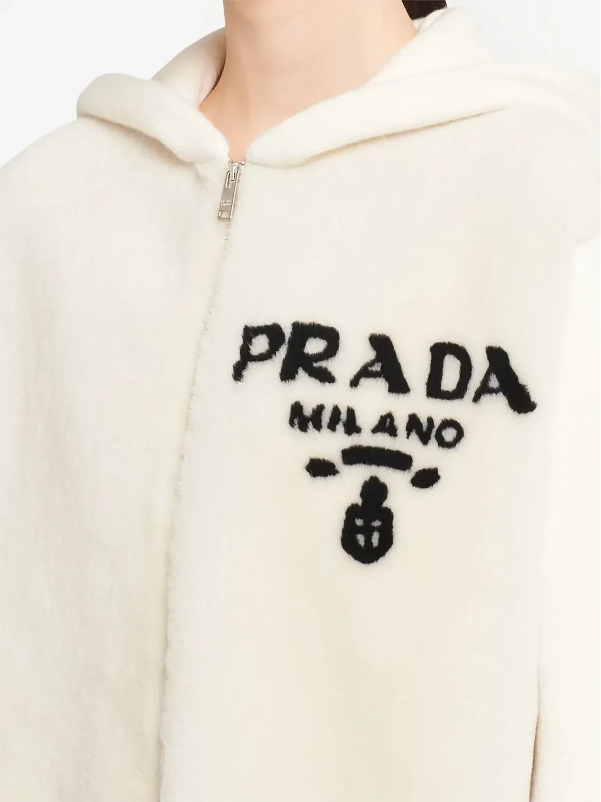 Prada ロゴ入りインターシャ・シアリング・フーディー - 画像5