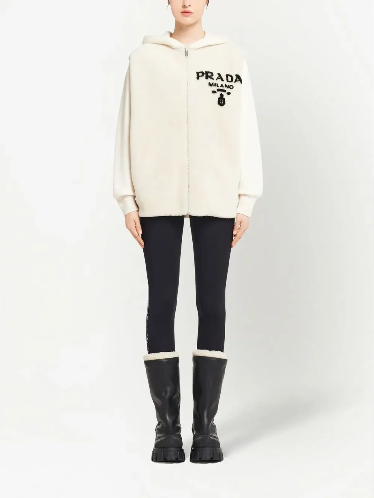 Prada ロゴ入りインターシャ・シアリング・フーディー - 画像2