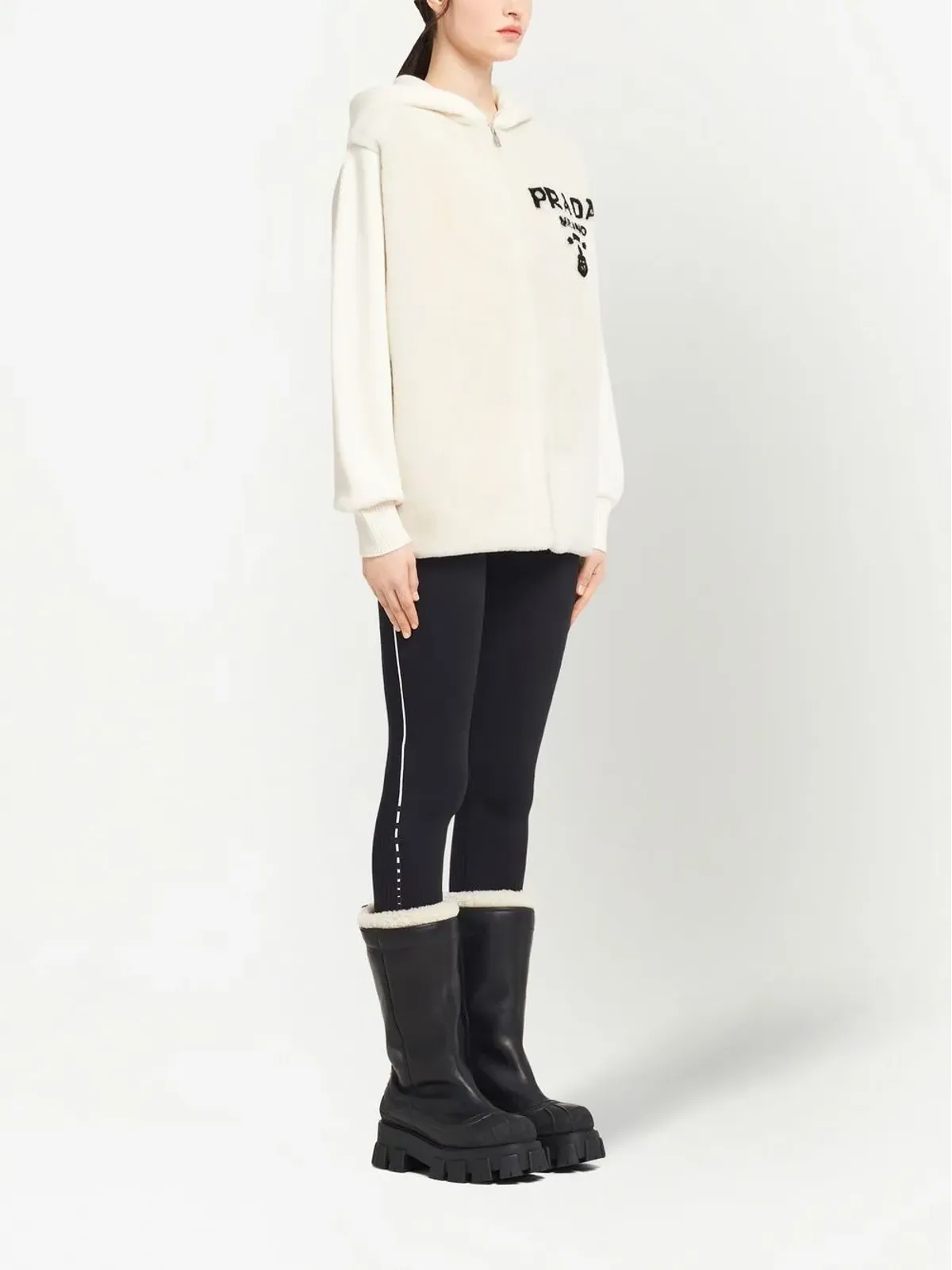 Prada ロゴ入りインターシャ・シアリング・フーディー - 画像3