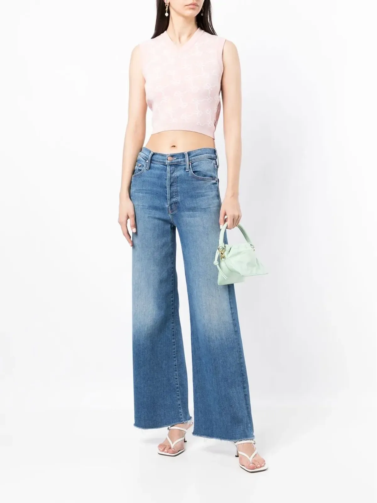 Rokh monogram-pattern cropped vest - Pink - 画像2