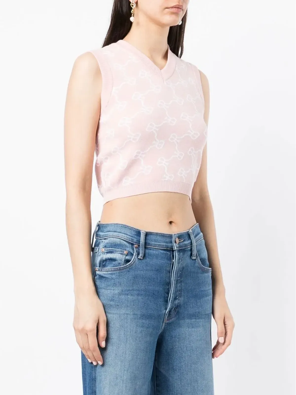 Rokh monogram-pattern cropped vest - Pink - 画像3