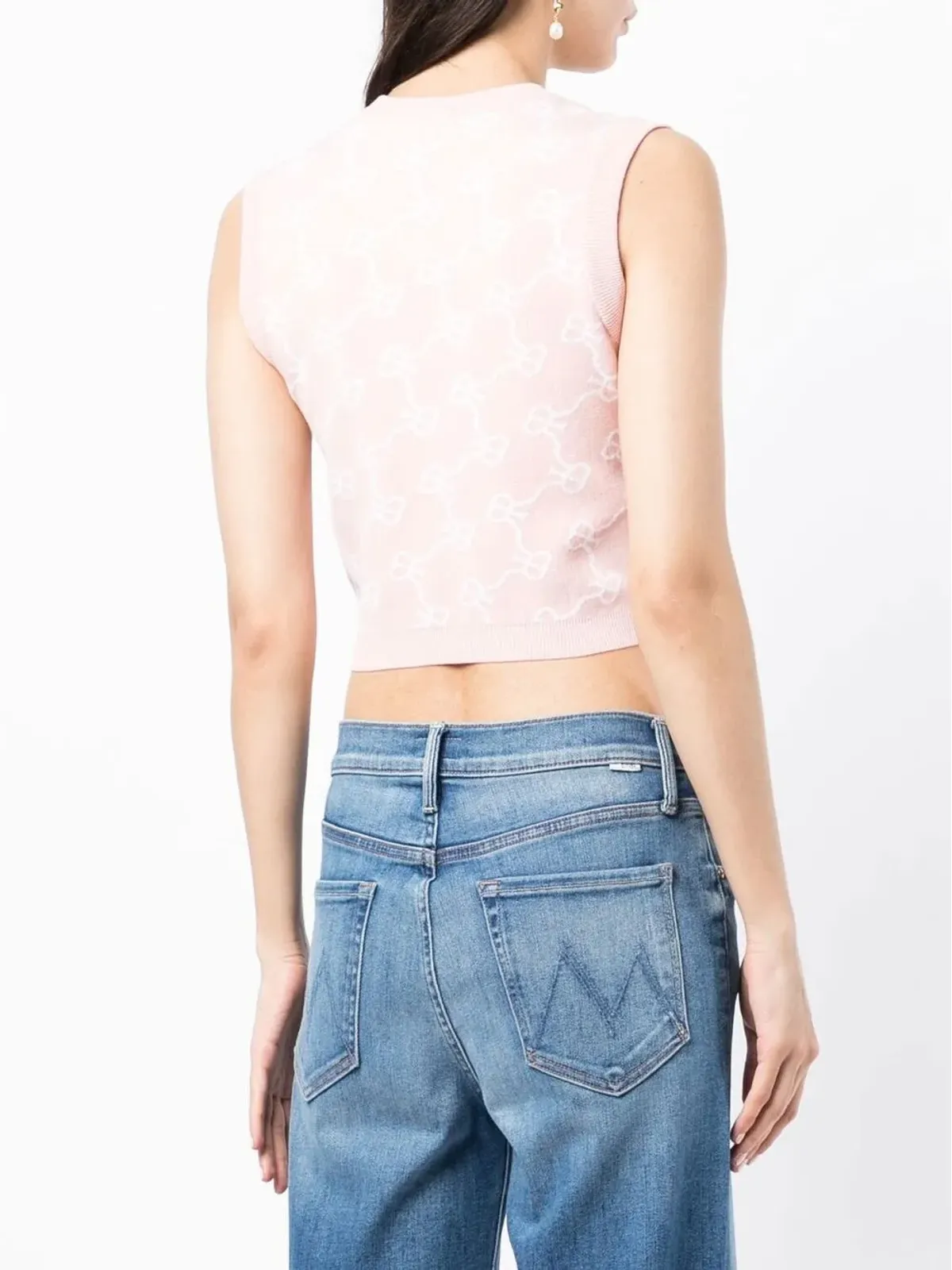 Rokh monogram-pattern cropped vest - Pink - 画像4