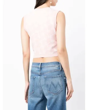 Rokh monogram-pattern cropped vest - Pink - サムネイル4