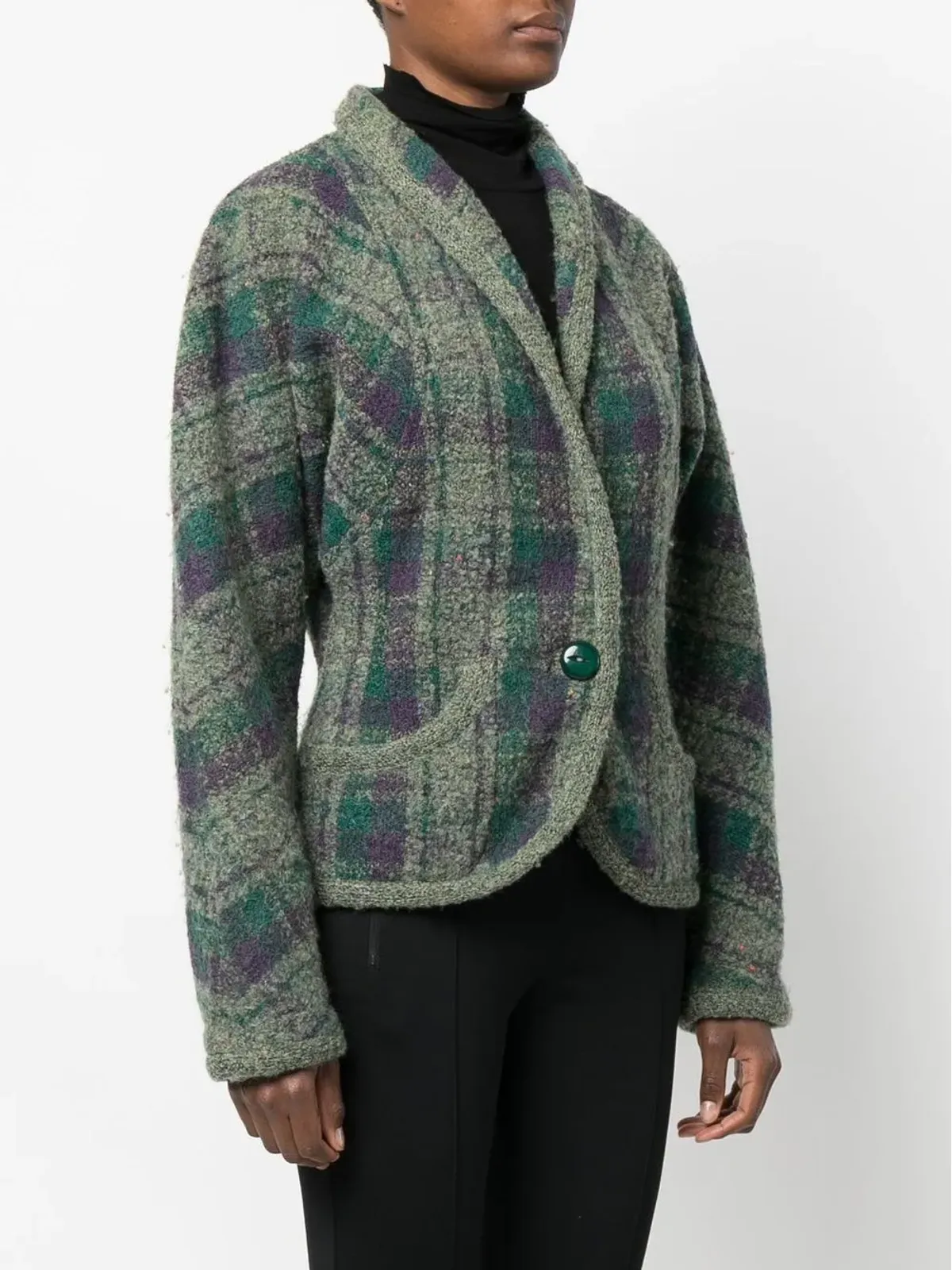 Missoni Pre-Owned 1980s バルーンスリーブ チェック柄ジャケット - グリーン - 画像3