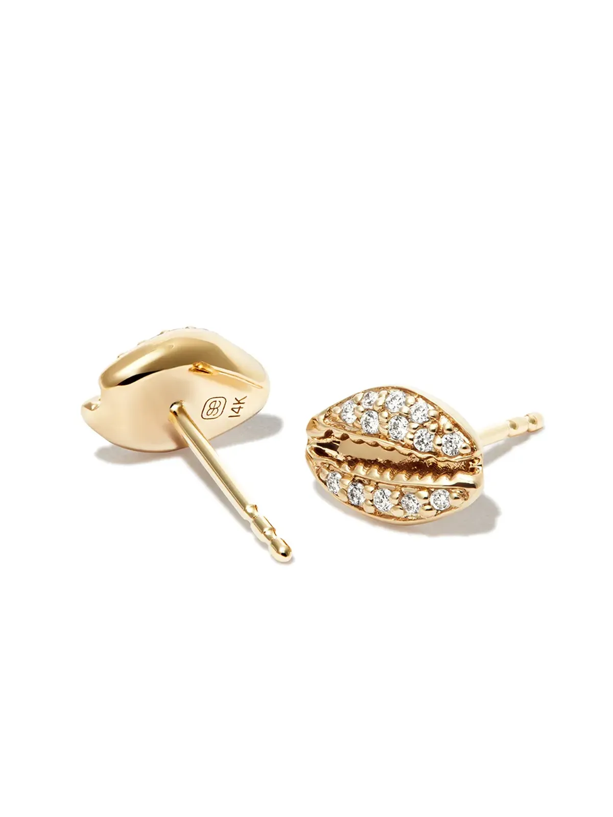 Sydney Evan 14K イエローゴールド コウリ貝モチーフ ダイヤモンドスタッドピアス - 画像3