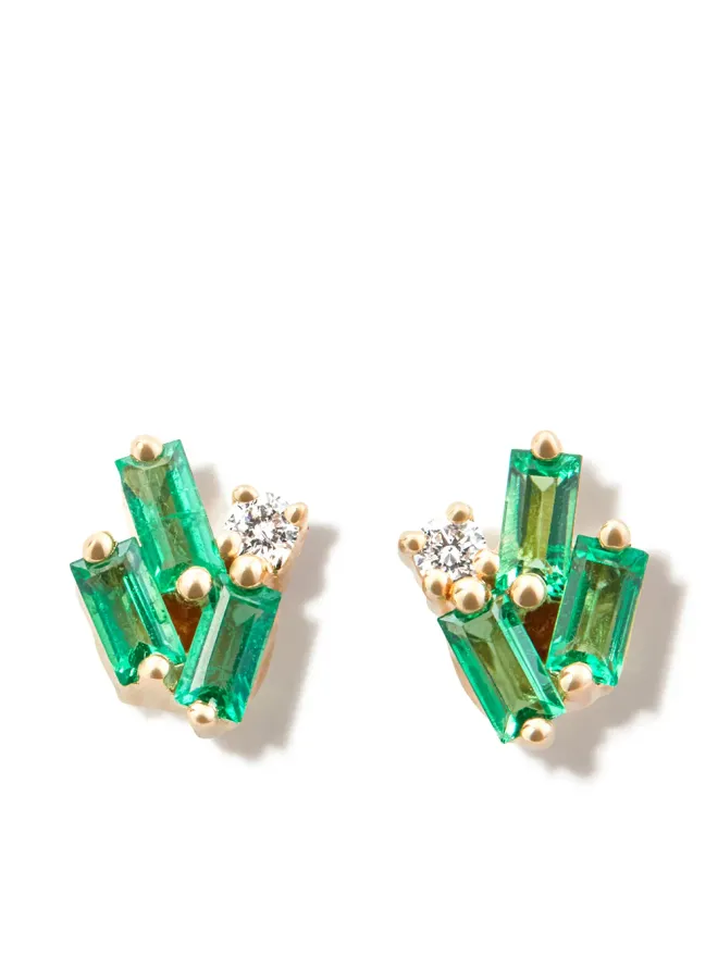 Suzanne Kalan Suzanne Kalan 18K イエローゴールド クラスター ダイヤモンドとエメラルド ピアスの商品画像
