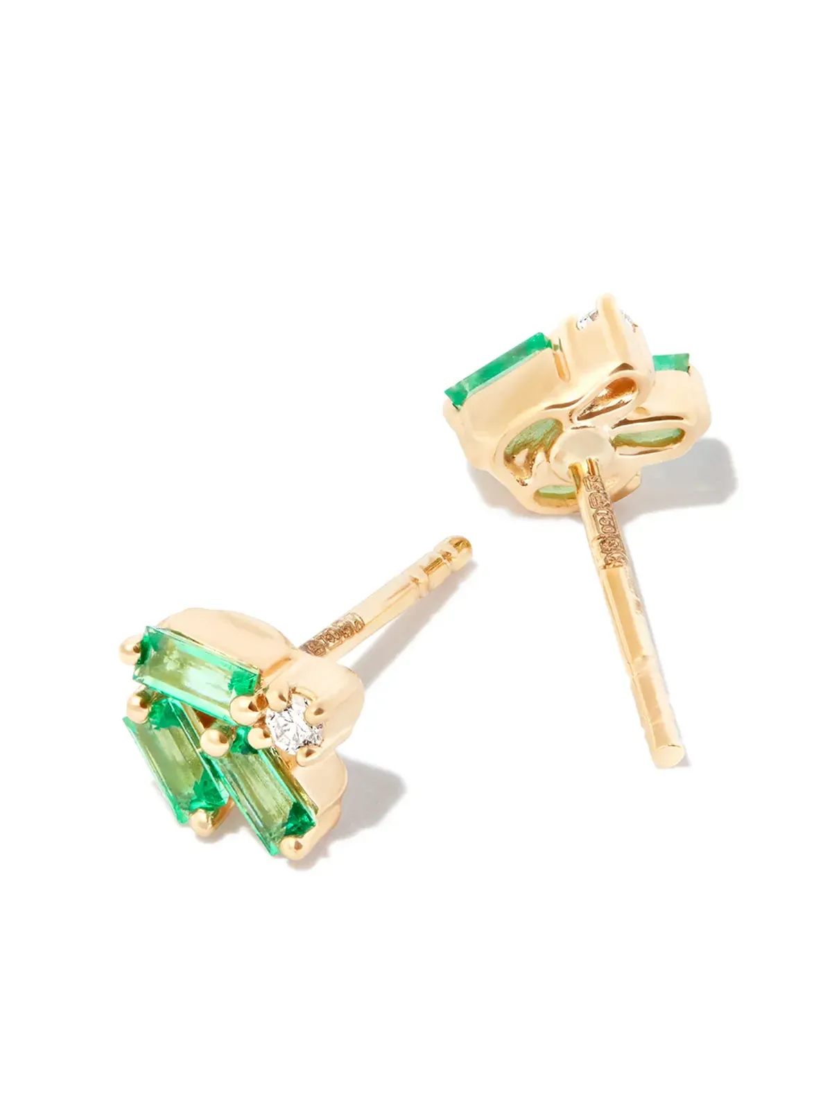 Suzanne Kalan 18K イエローゴールド クラスター ダイヤモンドとエメラルド ピアス - 画像2