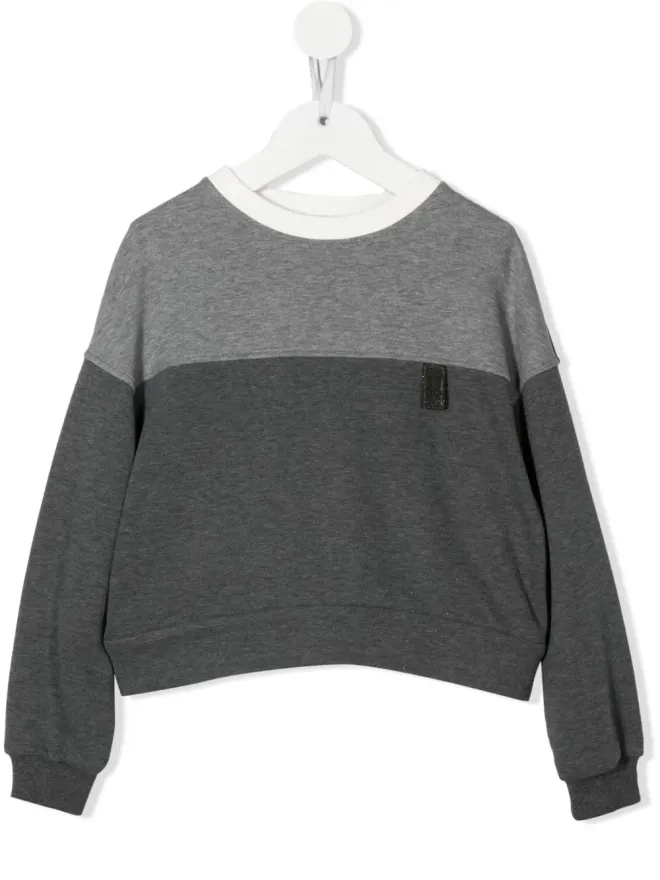 Brunello Cucinelli Kids Brunello Cucinelli Kids カラーブロック クルーネック スウェットシャツ - グレーの商品画像