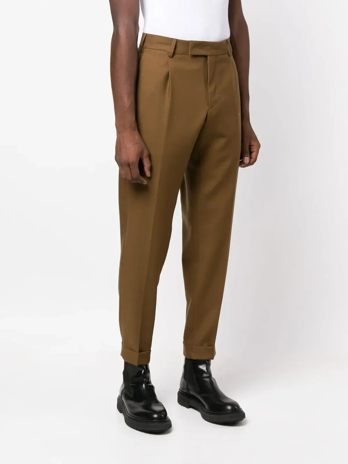 PT Torino リベル テーパード ウールパンツ ブラウン - 画像3