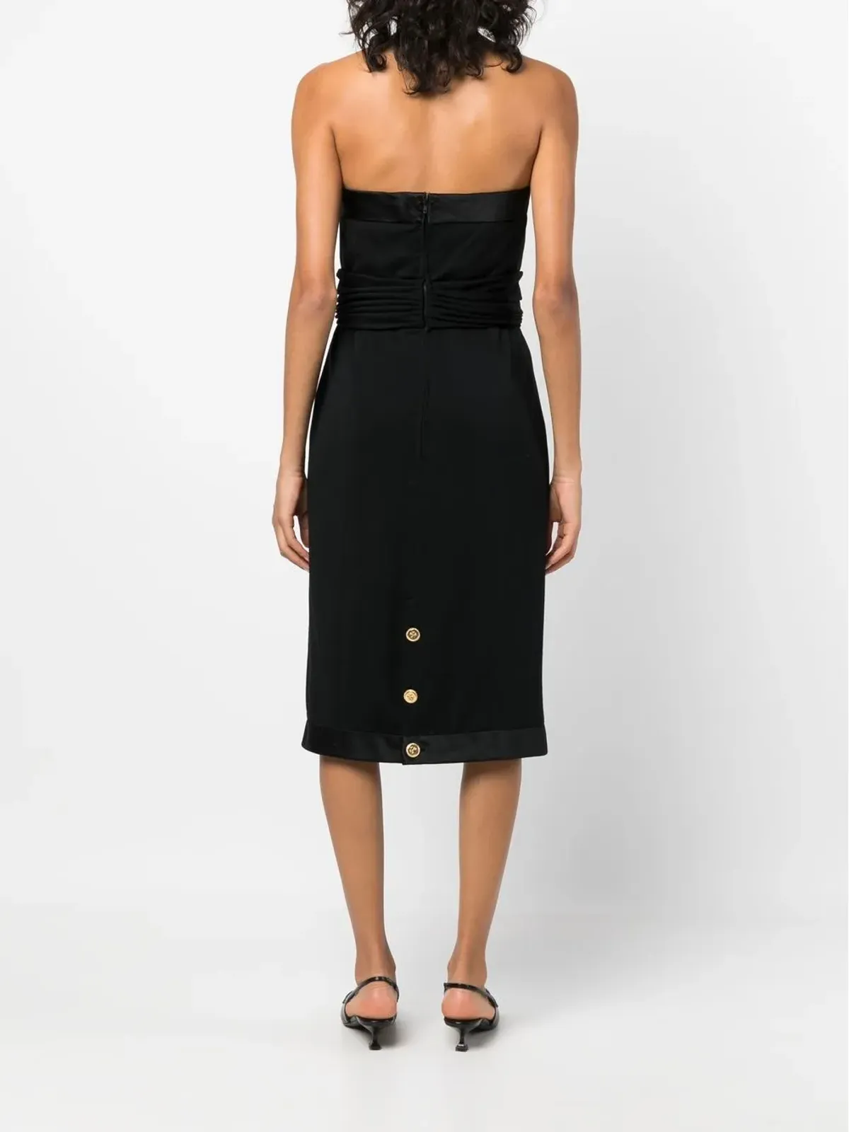 CHANEL ビンテージ 1990年代 ボウ付きストラップレス ミディドレス - ブラック - 画像4