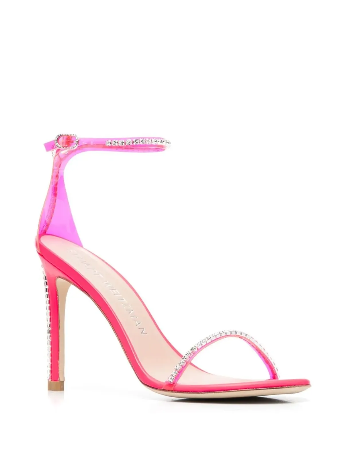 Stuart Weitzman ピンクのクリスタル装飾ヒールサンダル - 画像2