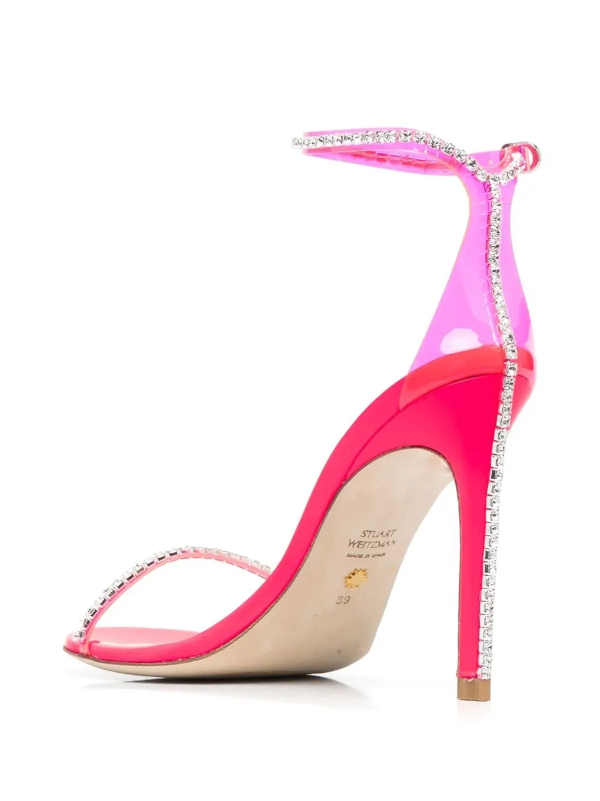 Stuart Weitzman ピンクのクリスタル装飾ヒールサンダル - 画像3