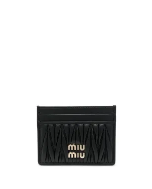 Miu Miu マクラメテクスチャードカードホルダー - ブラック - サムネイル1