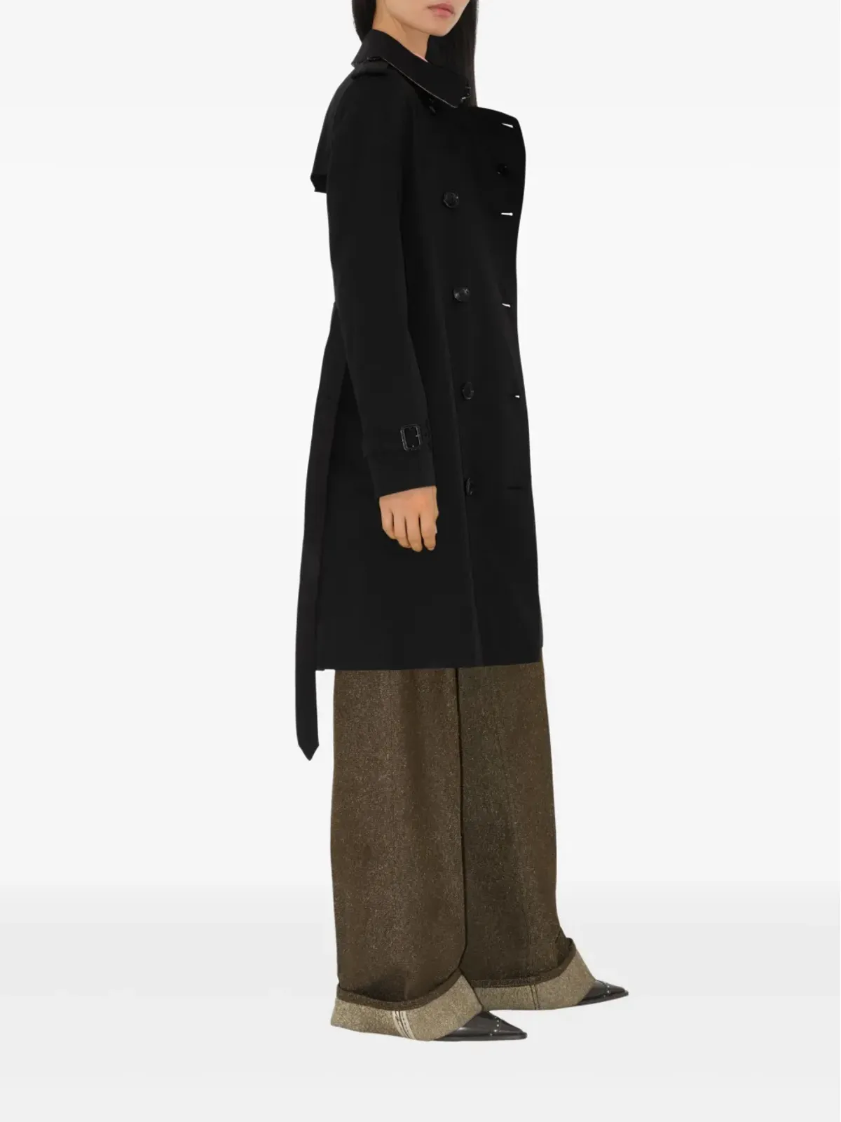 Burberry ケンジントン ヘリテージ トレンチコート 中丈 - ブラック - 画像3