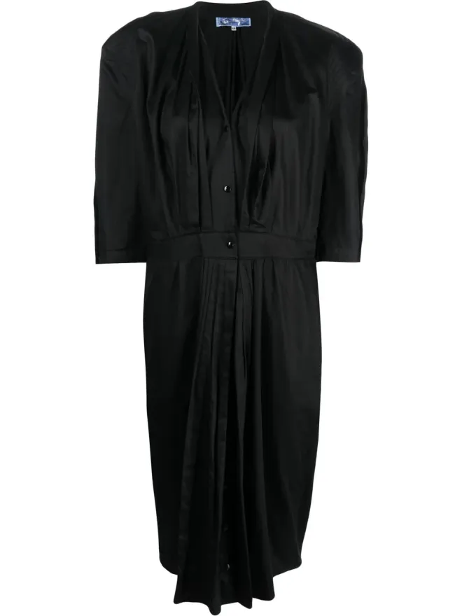 Thierry Mugler Pre-Owned Thierry Mugler Pre-Owned 1980s プリーツディテール ボタン付きドレス - ブラックの商品画像
