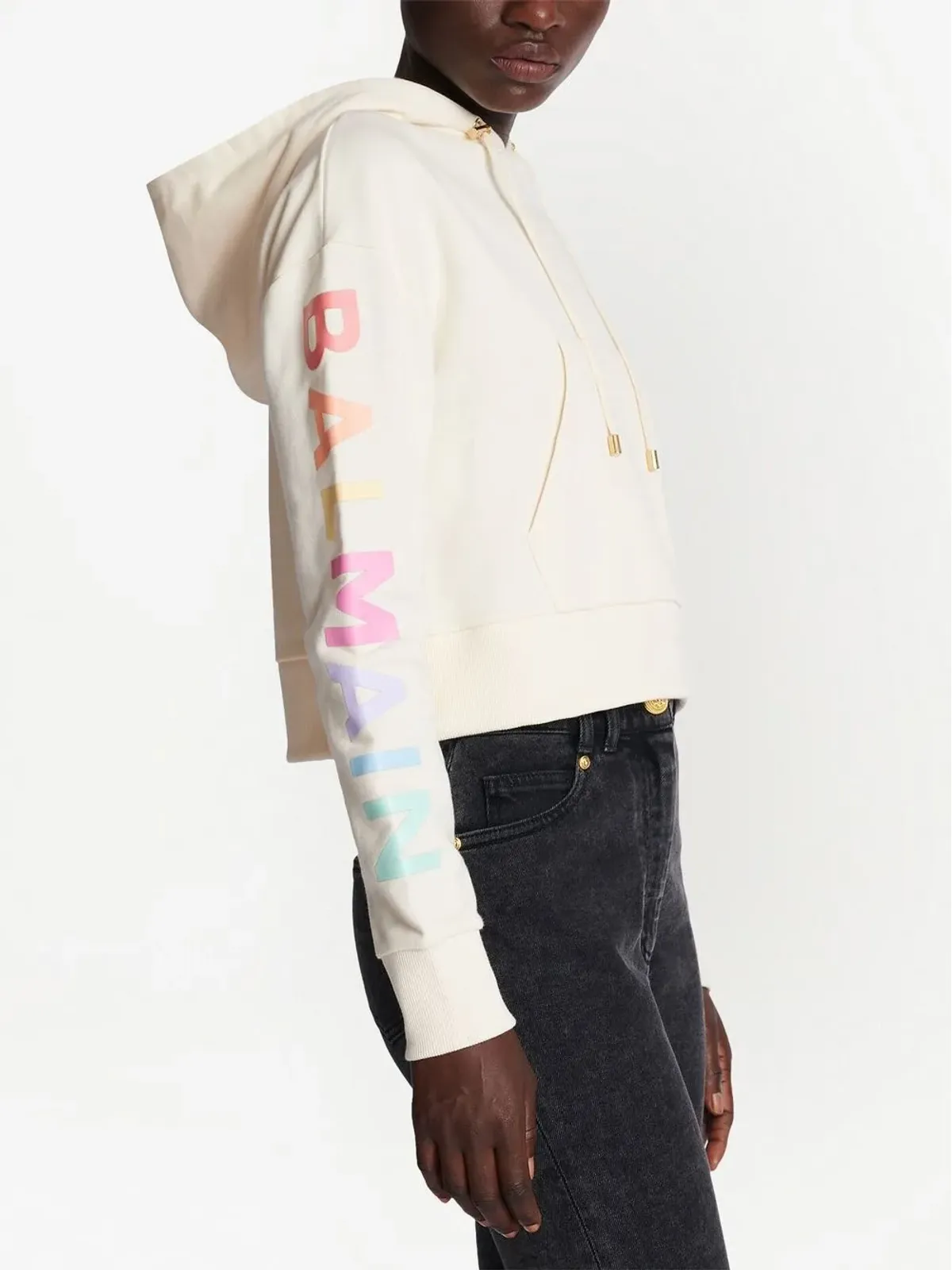 Balmain ロゴプリント クロップドフーディ - 画像5