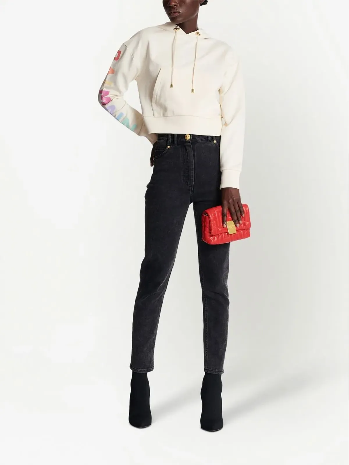 Balmain ロゴプリント クロップドフーディ - 画像2