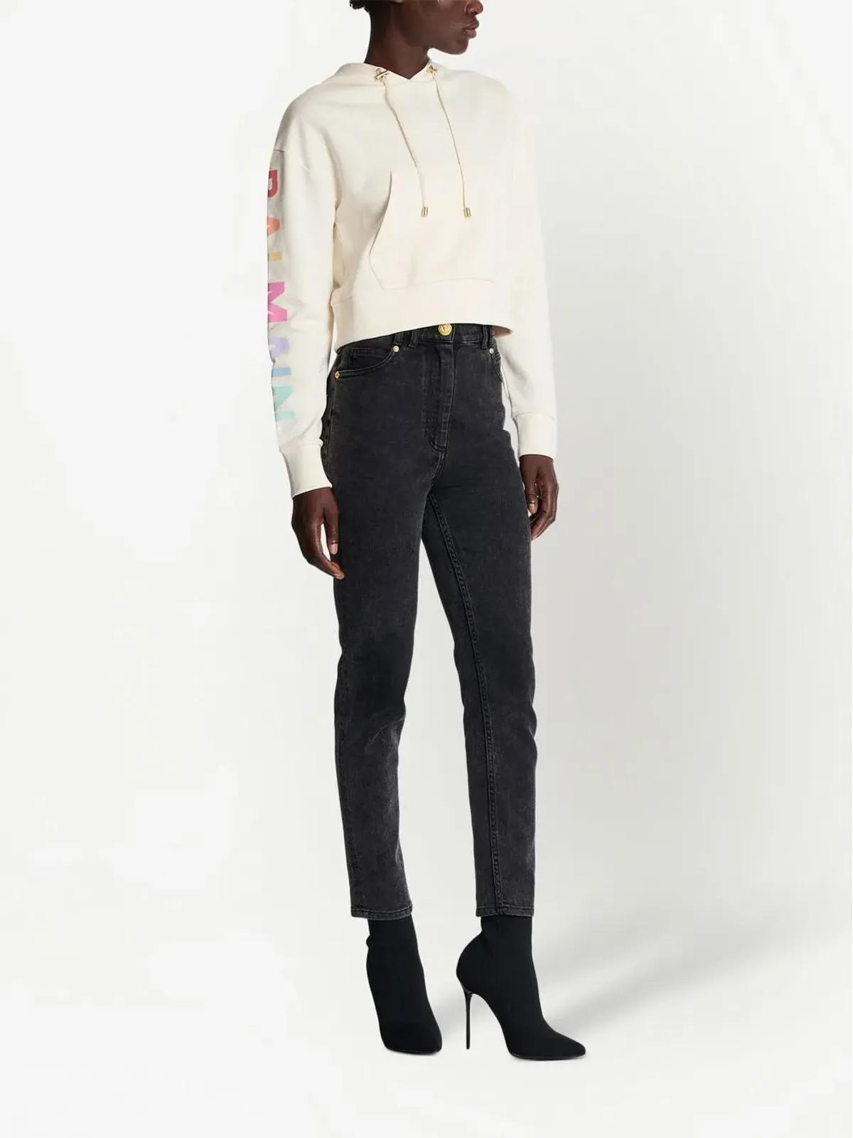 Balmain ロゴプリント クロップドフーディ - 画像3