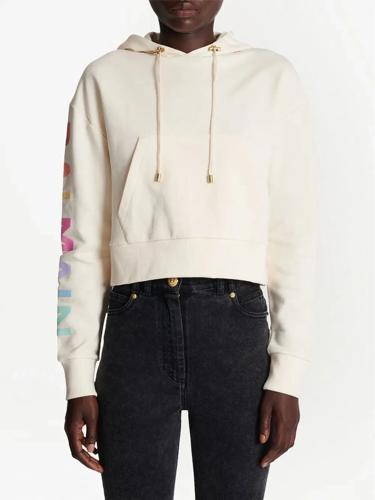 Balmain ロゴプリント クロップドフーディ - 画像4