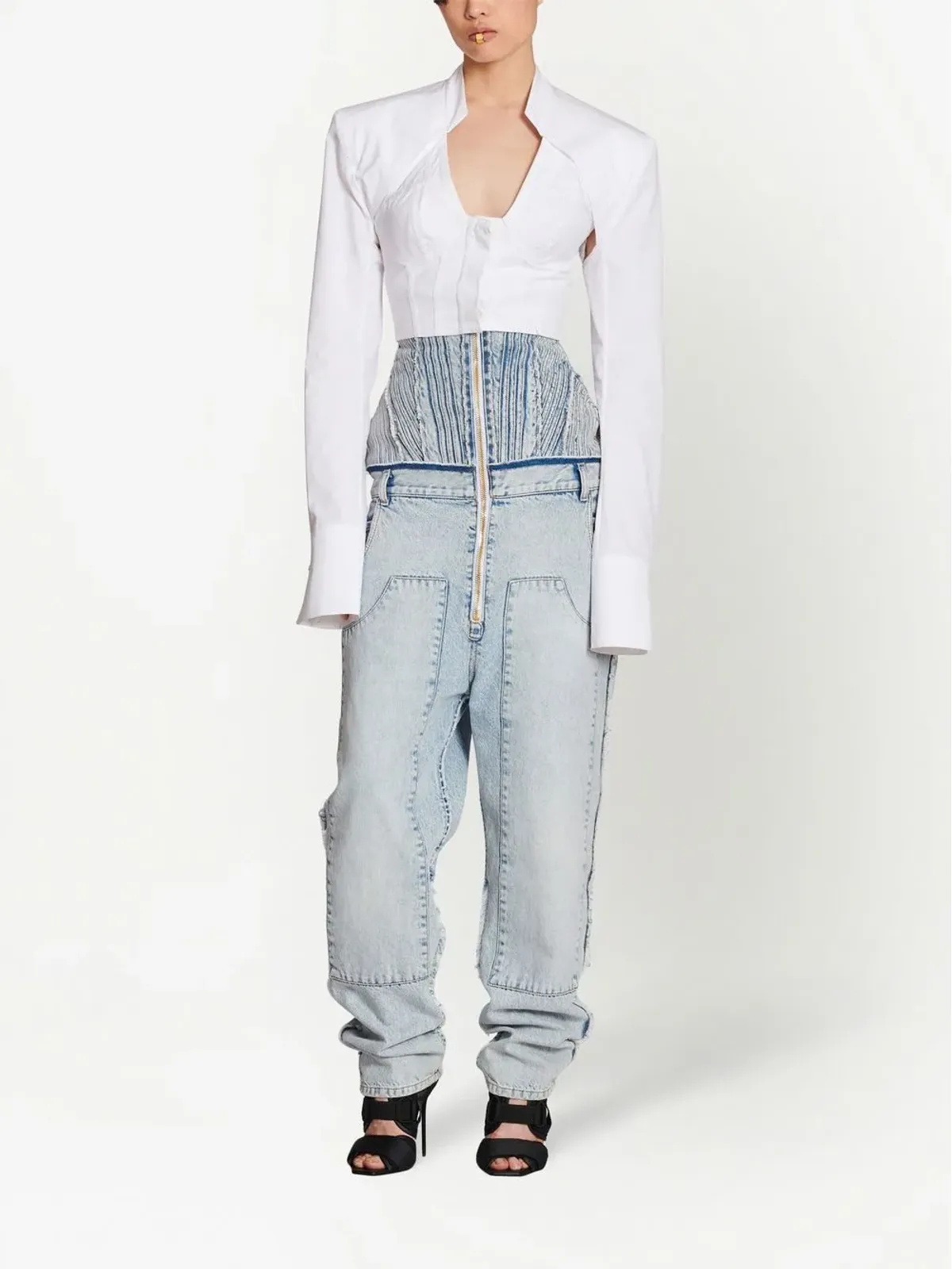 Balmain クロップドコットンブラウス - 画像2