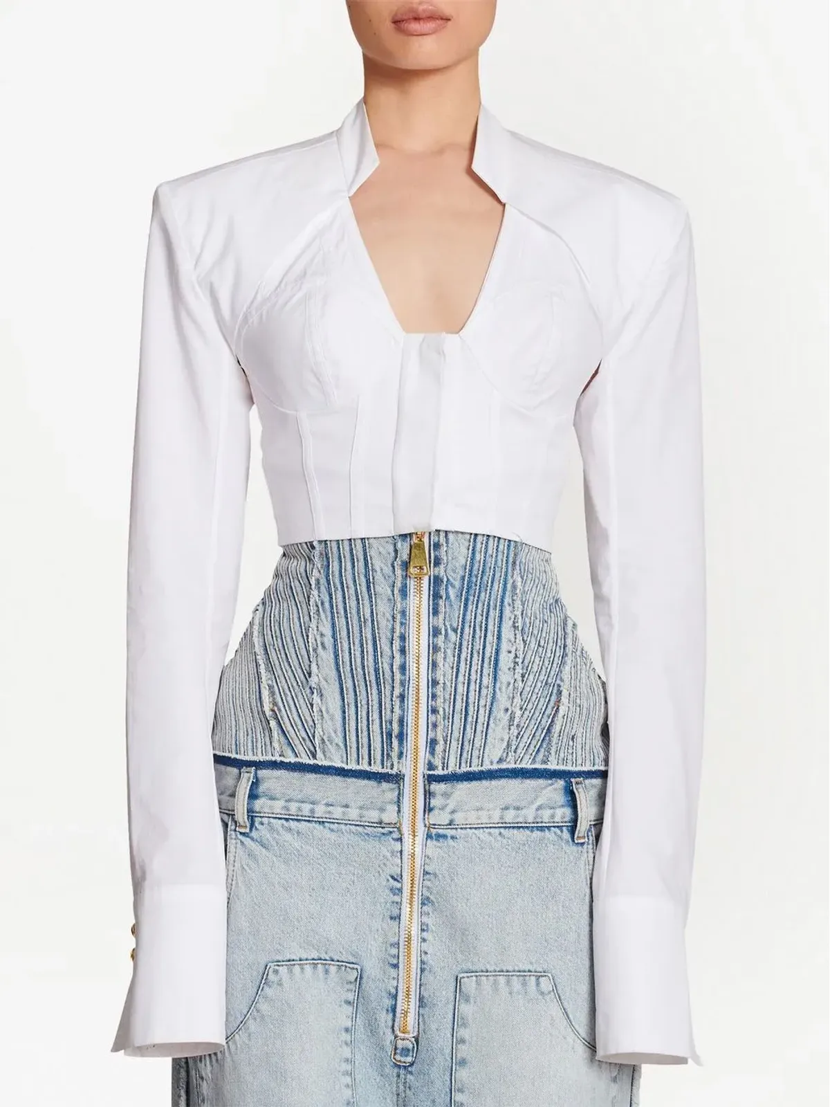 Balmain クロップドコットンブラウス - 画像4