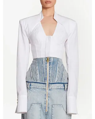 Balmain クロップドコットンブラウス - サムネイル4