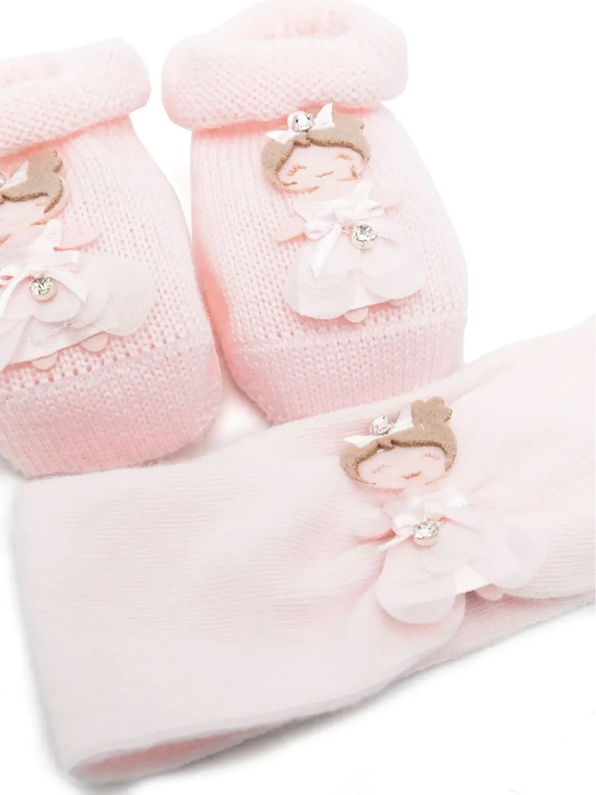 La Perla Kids 装飾付きブーティー＆ヘッドバンド セット - ピンク - 画像2