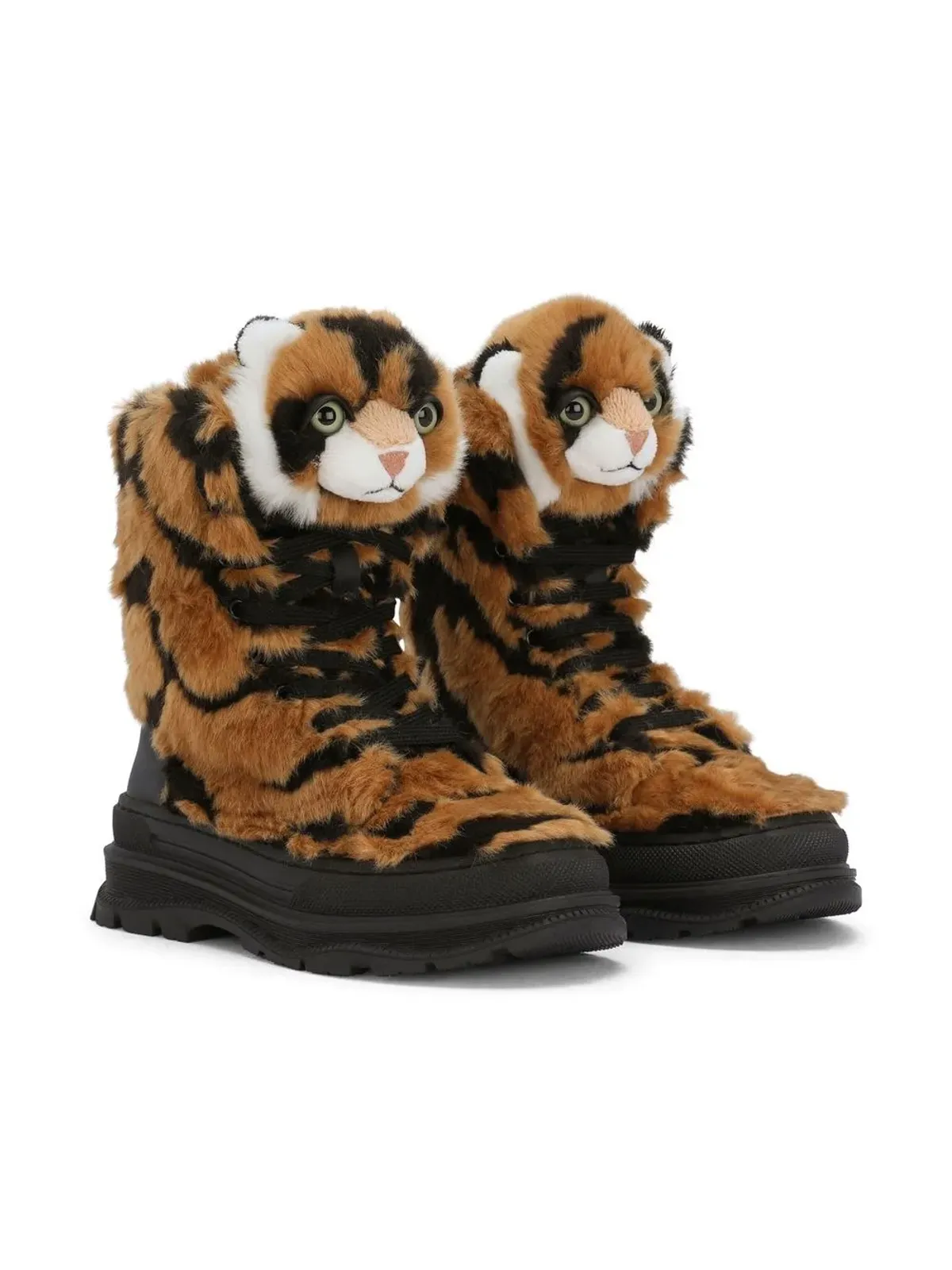 Dolce & Gabbana Kids タイガー型ファー付きブーツ ブラック - 画像1
